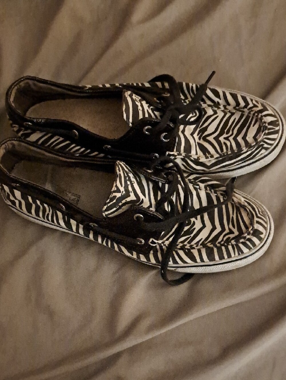 Sperry Women's Zebra-Print Canvas Lace-Up Sneakers - Black & White - Picture 2 of 5